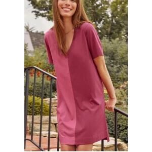 Summersalt Pima Cotton Colorblock V-Neck T-Shirt Mini Dress Pink Red Medium